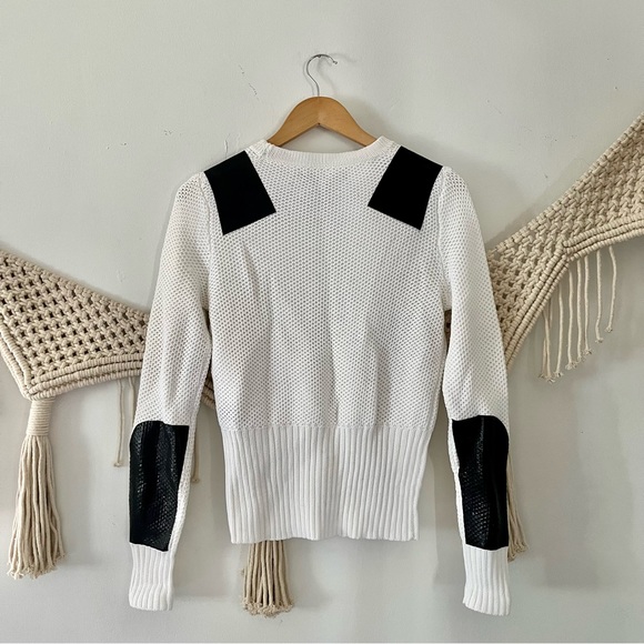 rag & bone Sweaters - rag & bone White Black Thick Ribbed Knit Moto Long Sleeve Crew Neck Sweater